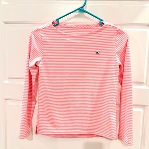 Vineyard Vines Pink and White Striped Long Sleeve Performance Tee